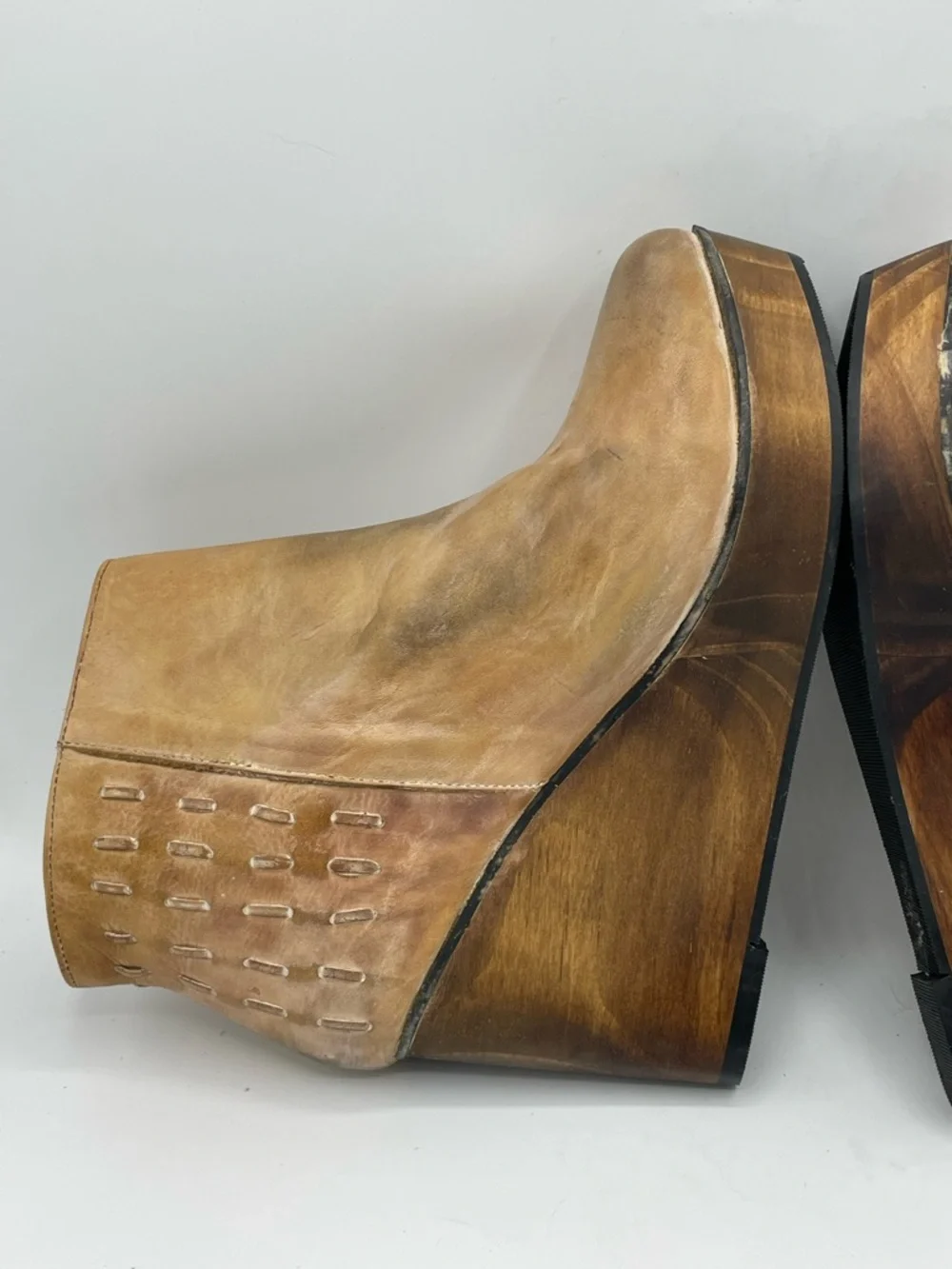 BED|STU Cobbler Series Tan Distressed Leather Wedge Ankle Boots NWT